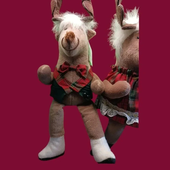 The reindeer people vtg christmas moose plush musical doll set of 2 boy/girl - Picture 5 of 11